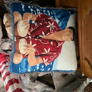 Tropical Vibes Holiday Pillow with Red and Blue Design
